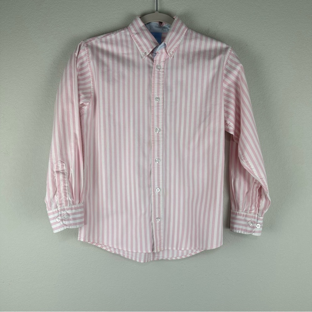 Bella Bliss Boys Pink White Stripe Long Sleeve Button Down Shirt Size 10